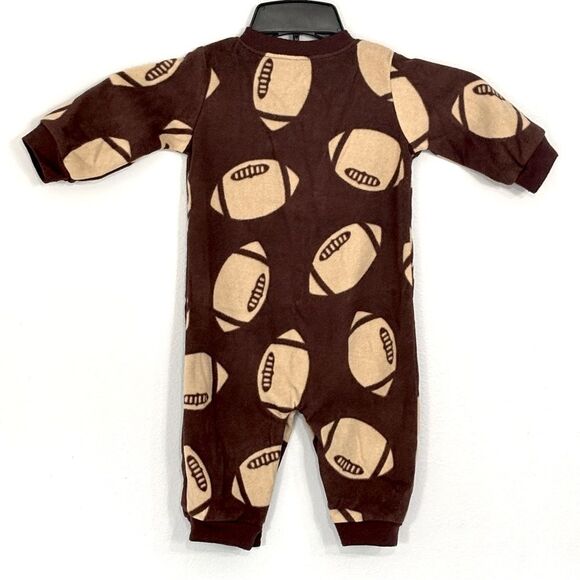 Carter’s | Boys Brown Football Baby Fleece Romper Sleeper 6M - Picture 2 of 12